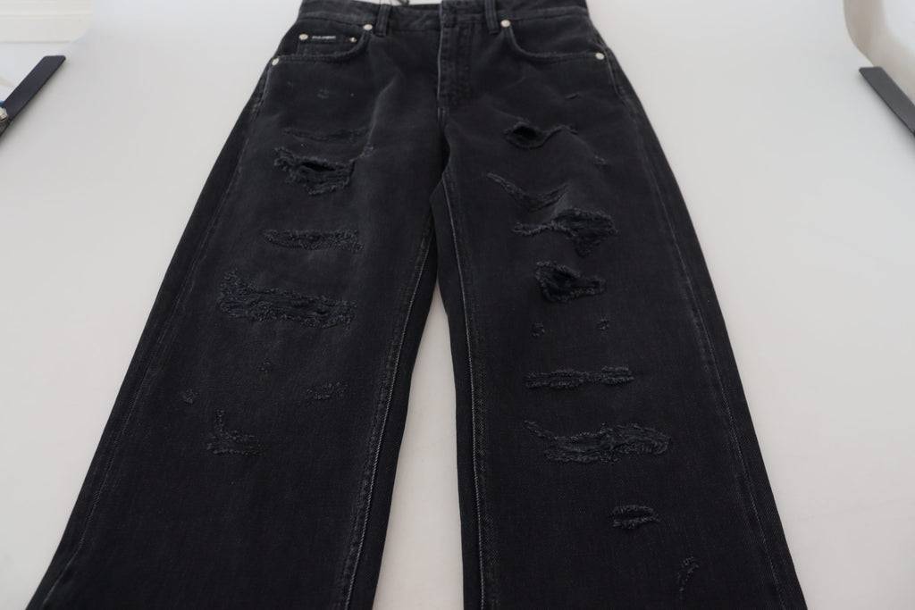 Black Cotton Tattered High Waist Denim Jeans