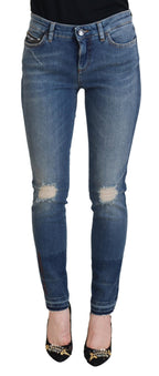 Blue Washed Cotton Tattered Denim Jeans
