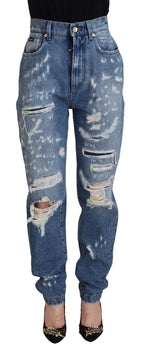 Blue Washed Cotton Tattered Denim Jeans