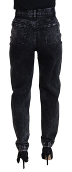 Black Washed Cotton High Waist Denim Jeans