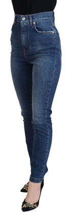 Blue Cotton High Waist Skinny Denim Jeans