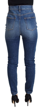 Blue Cotton High Waist Skinny Denim Jeans