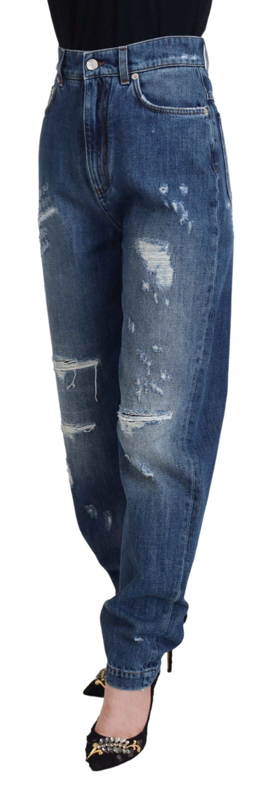 Blue Washed Cotton Tattered Denim Jeans