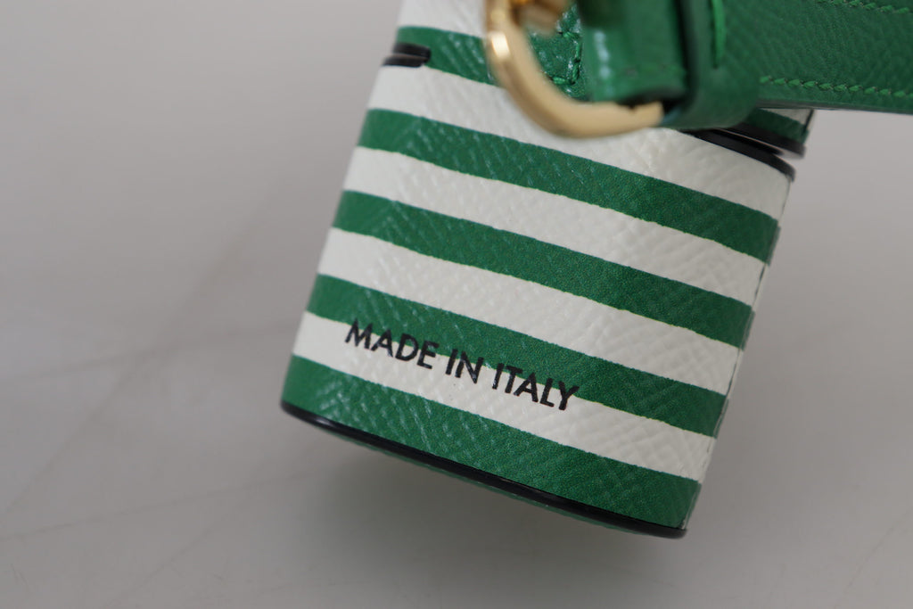 Green Leather Strap Gold Metal Logo Airpods Case