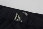 Black Nylon Slim Fit Stretch Pants