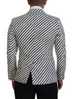 White Black Striped Slim Fit Jacket Blazer