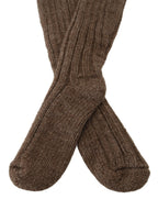 Brown Wool Knit Calf Long Women Socks