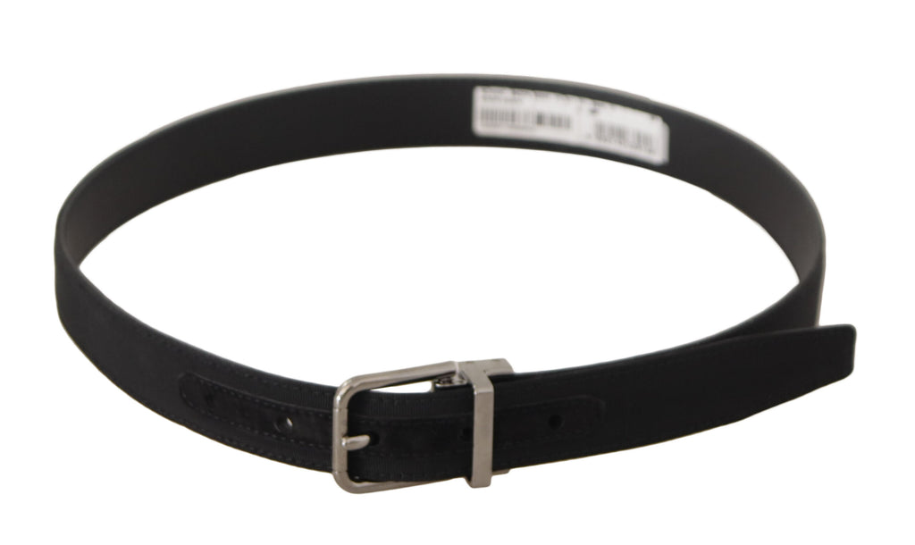 Black Canvas Leather Silver Tone Metal Buckle Belt