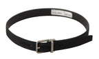 Black Canvas Leather Silver Tone Metal Buckle Belt