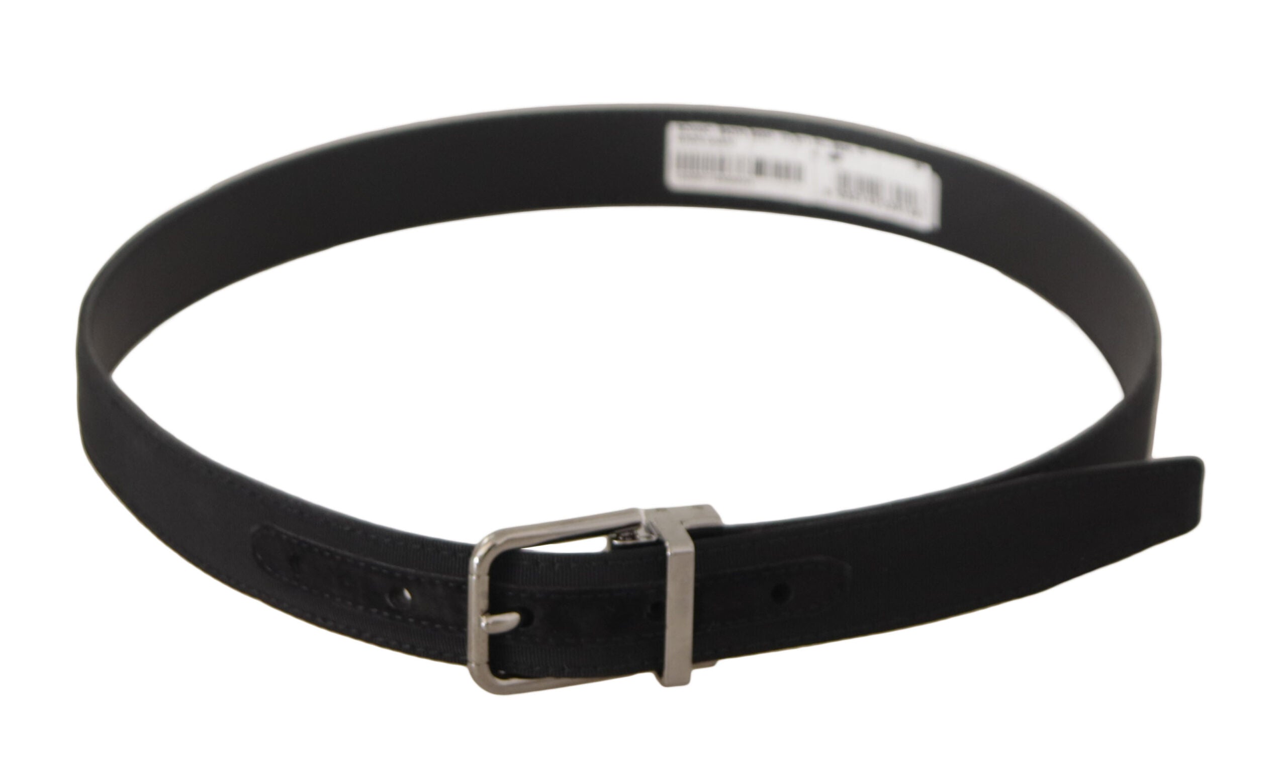 Black Canvas Leather Silver Tone Metal Buckle Belt