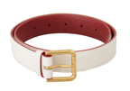 White Calf Leather Two-Toned Gold Metal Buckle Belt