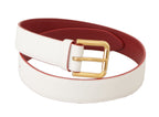 White Calf Leather Two-Toned Gold Metal Buckle Belt