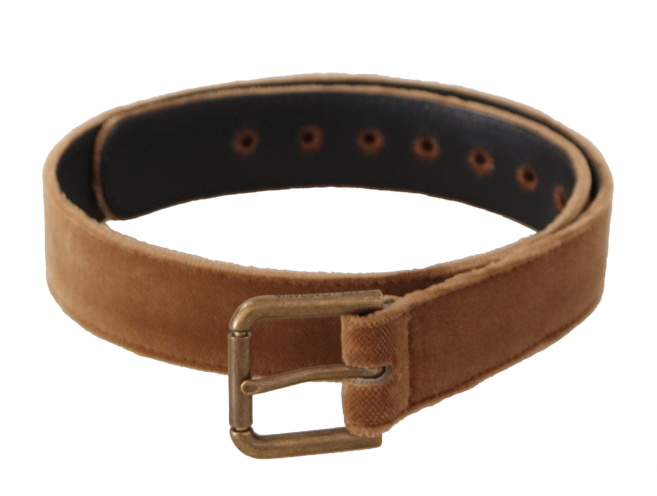 Brown Velvet Bronze Vintage Logo Metal Buckle Belt