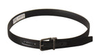 Black Calfskin Leather Vintage Metal Buckle Belt