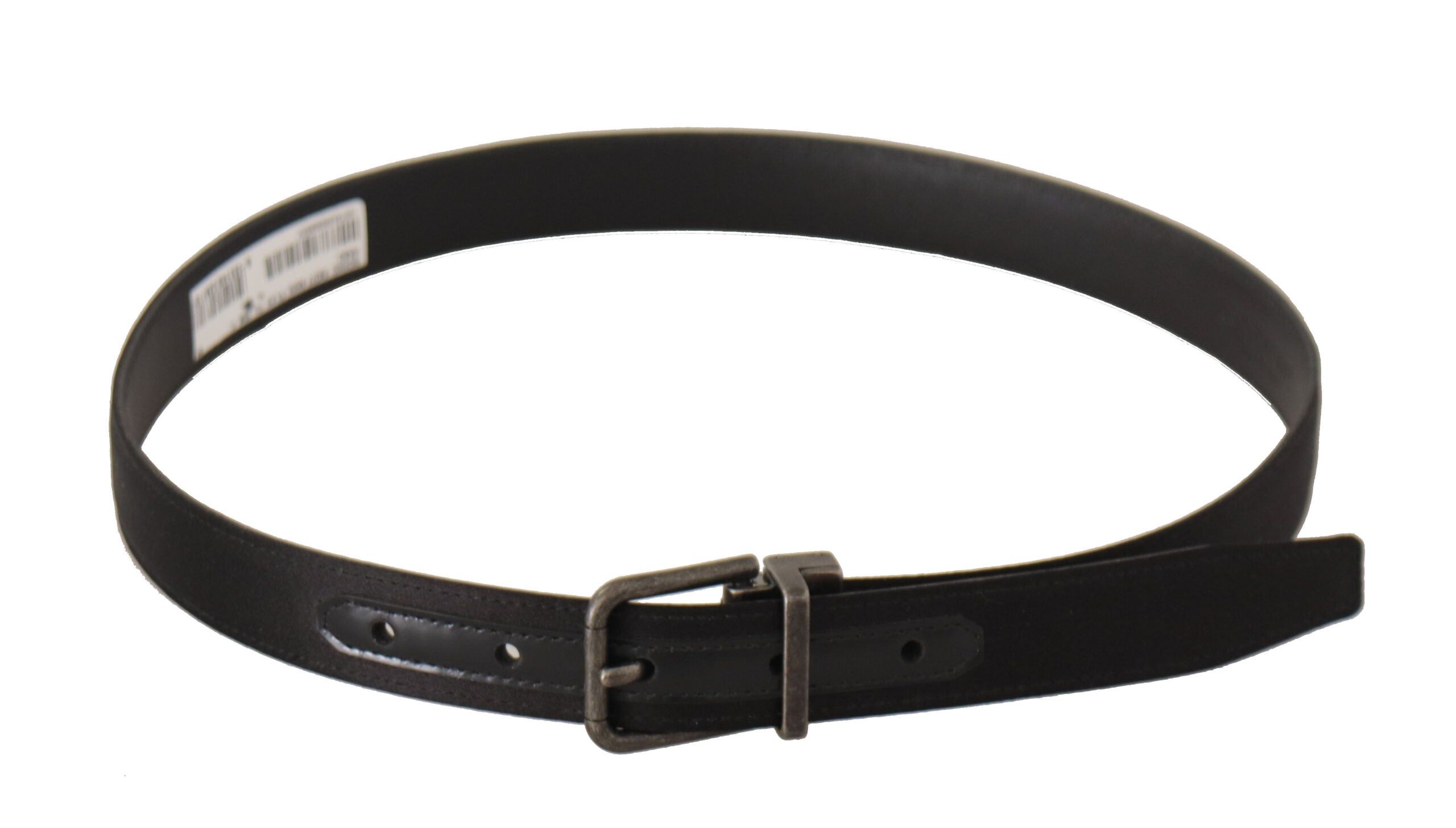 Black Calfskin Leather Vintage Metal Buckle Belt