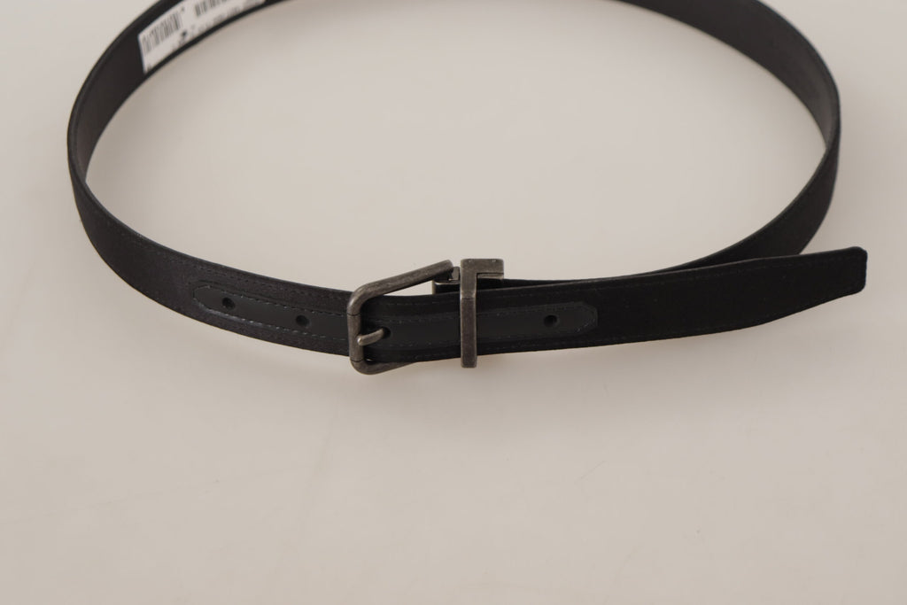 Black Calfskin Leather Vintage Metal Buckle Belt