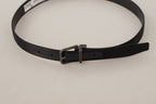 Black Calfskin Leather Vintage Metal Buckle Belt