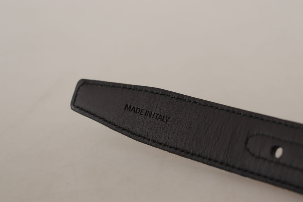 Navy Blue Jacquard Gold Tone Logo Metal Buckle Belt