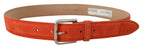 Orange Leather Suede Silver Logo Metal Buckle Belt