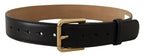 Black Solid Leather Classic Gold Waist Buckle Belt