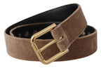 Light Brown Velvet Gold Tone Logo Metal Buckle Belt