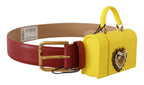Red Leather Yellow DEVOTION Heart Bag Buckle Belt