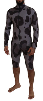 Gray Patterned Polyester Wetsuit Swimwear