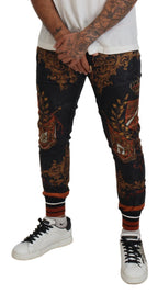 Gray Silk Baroque Crown Trousers Sport Pants