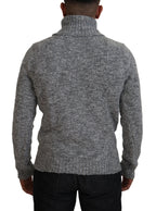 Gray Wool Knit Turtleneck Pullover Sweater