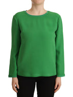 Green Silk Long Sleeves Round Neck Sweater