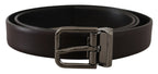 Dark Purple Leather Box Borchia Metal Buckle Belt