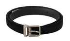 Black Casual Velvet Silver Metal Logo Buckle Belt