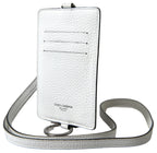 White Leather Lanyard Logo Card Holder Men Wallet