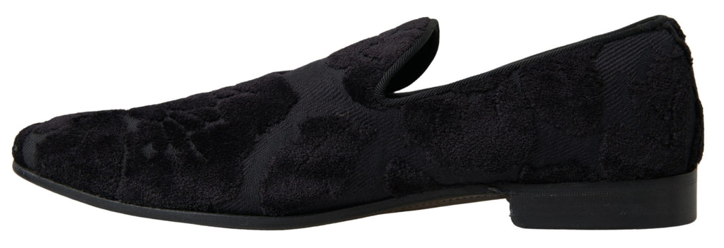 Black Brocade Loafers Formal Shoes
