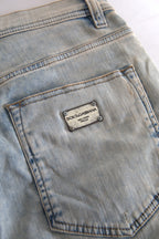 Blue Washed Cotton Mid Waist Skinny Jeans