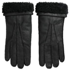 Black Leather Fur Short Hands Mitten Men Gloves