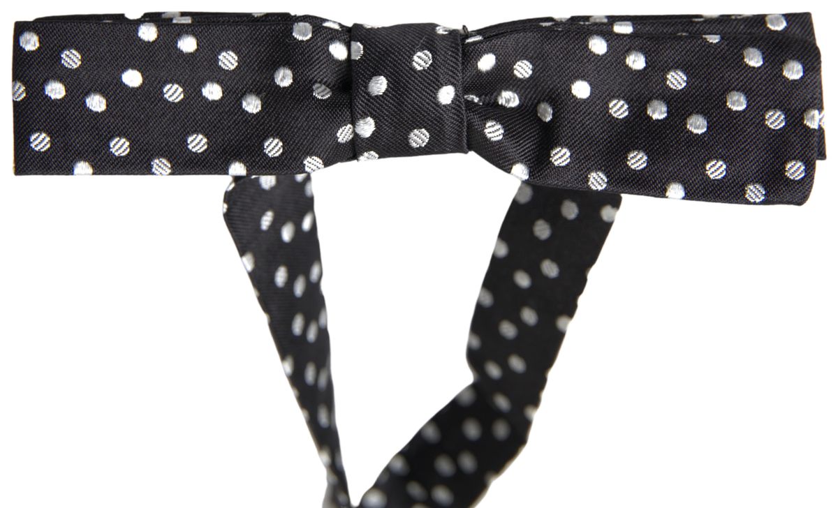 Black Polka Dot Silk Adjustable Men Neck Papillon Bow Tie