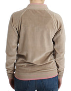 Beige velvet zipup sweater