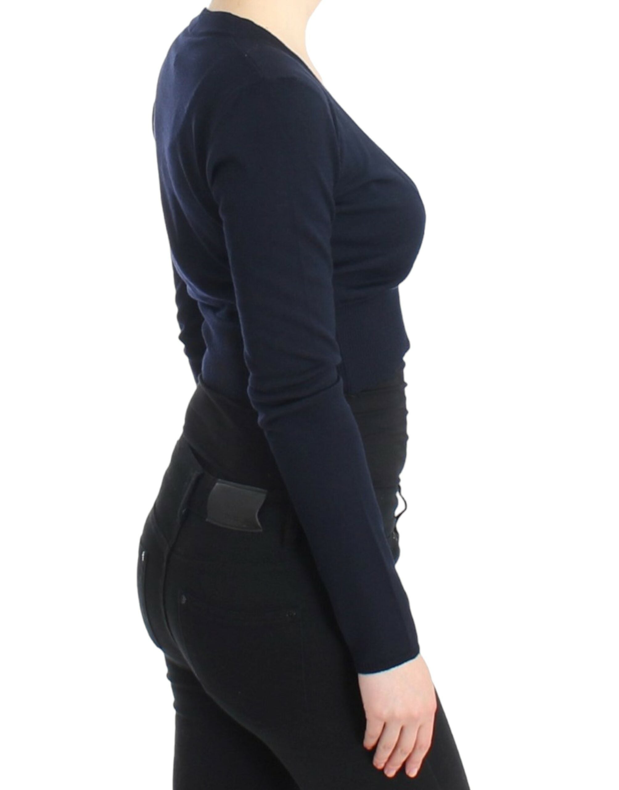 Blue cropped wool cardigan