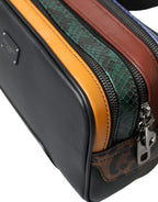 Black Exotic Leather Logo Belt Waist Fanny Pack Bag