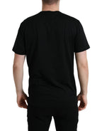 Black Cotton Dog Tag Round Neck T-shirt