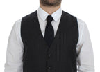 Gray Striped Wool Single Breasted Vest