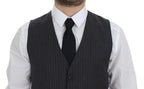 Gray Striped Wool Single Breasted Vest
