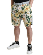 Multicolor Floral Print Denim Bermuda Shorts