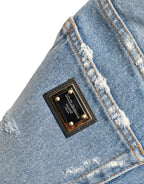 Blue Tattered Embellished Bermuda Shorts