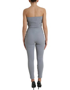 Gray Nylon Strapless Bodycon Jumpsuit Dress