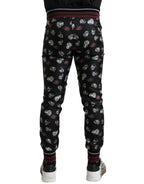 Black Ring Silk Jogging Trousers Pants