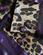 Purple Lamé Jacquard Tiger Print Coat Jacket