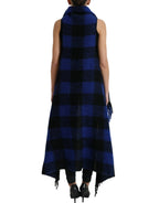 Black Blue Buffalo Check Poncho Coat Sweater