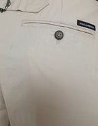 Beige Cotton High Waist Tapered Pants